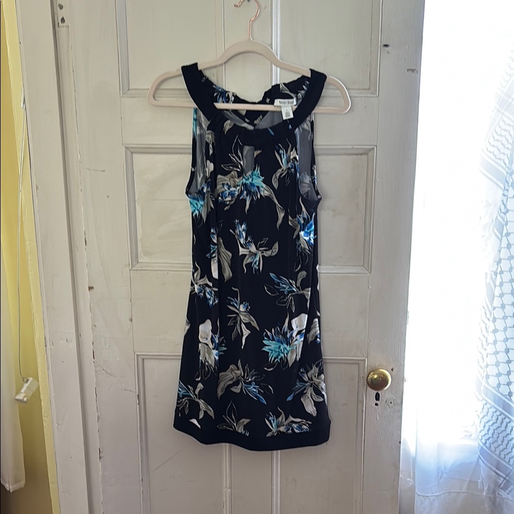 Floral Sleeveless Dress - Black and Blue